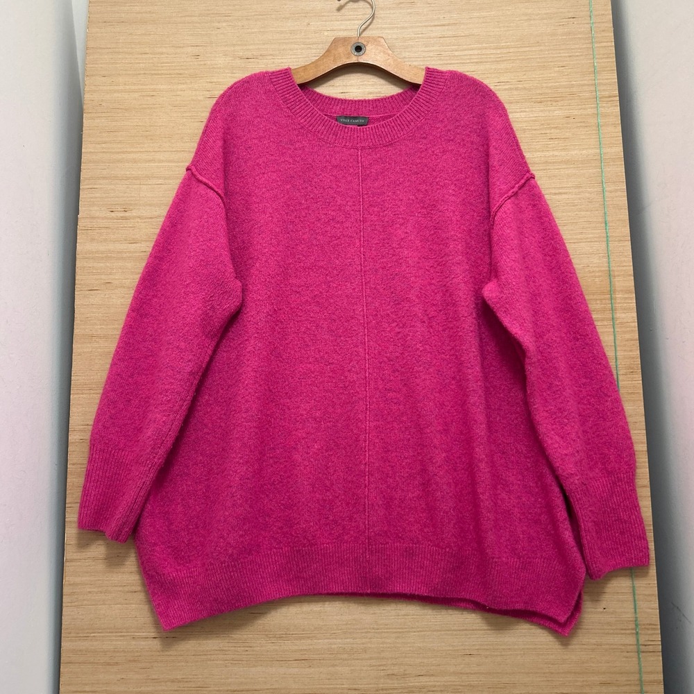 Vince Camuto Magenta Pink Oversized Crewneck Sweater Plus Size 1X Side Slits